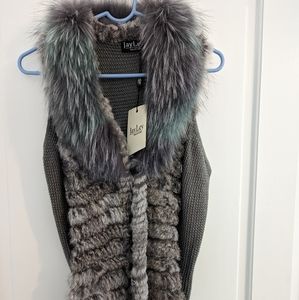 JayLee fox fur collar rabbit body long vest